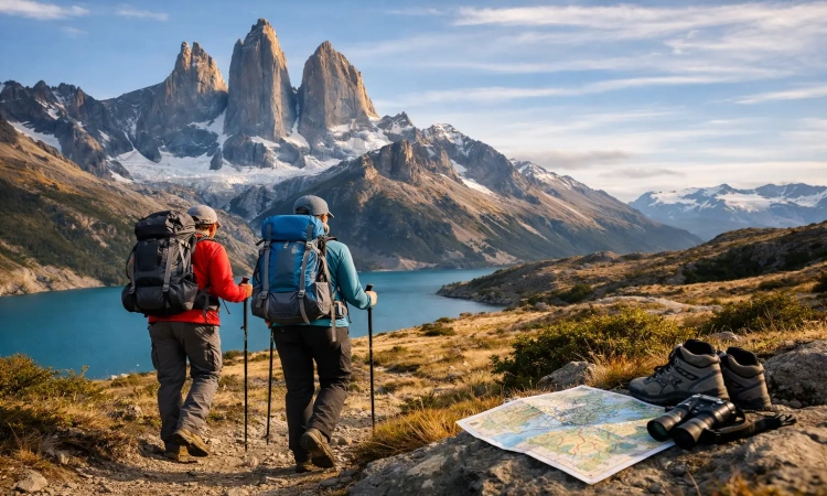 Self guided trekkers in Torres del Paine, Patagonia
